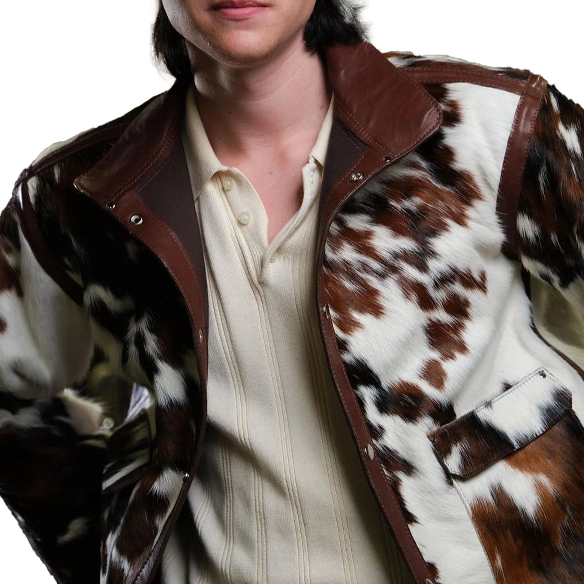 Men's cowhide  jacket animal print jacket