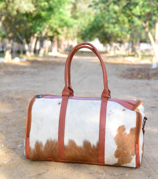 Leather Duffle Bag - Brown & White, Stylish Travel Companion, Perfect for Weekend Getaways, Unique Gift for Travelers