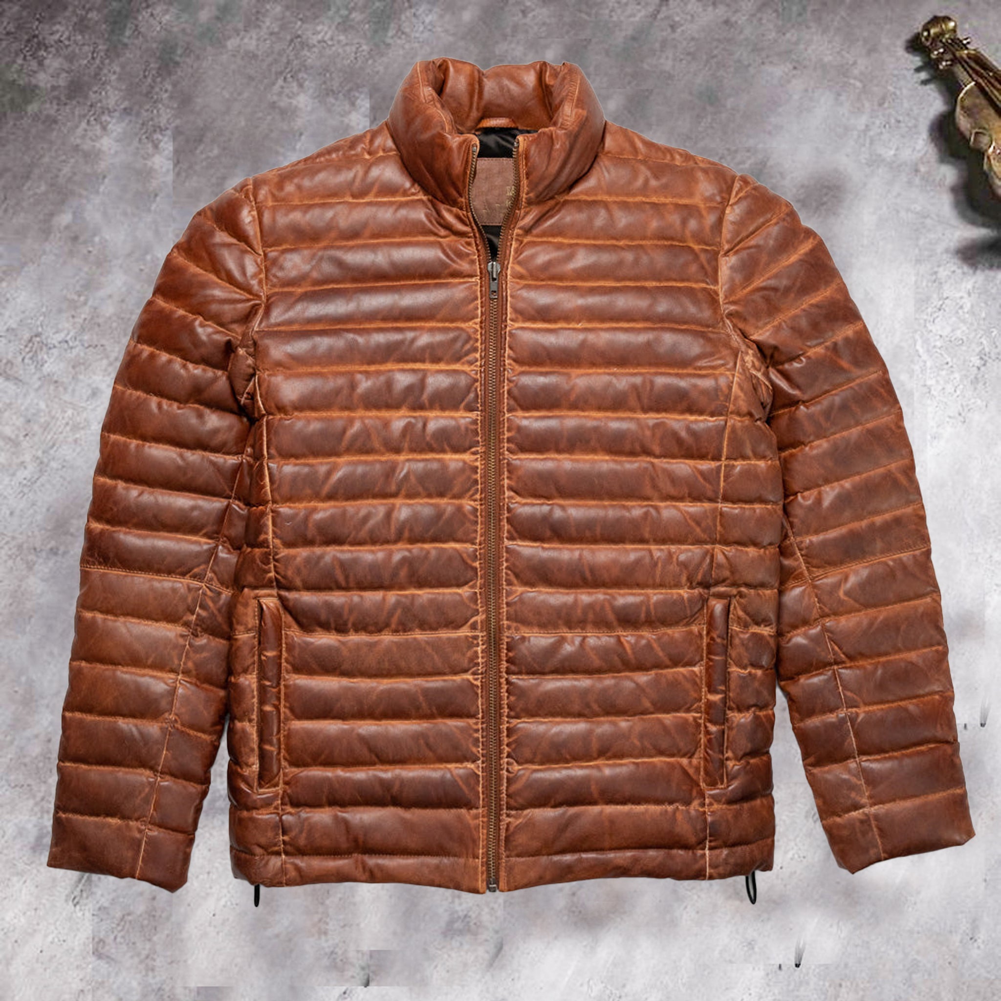 Men's Winter Leather Puffer Jacket