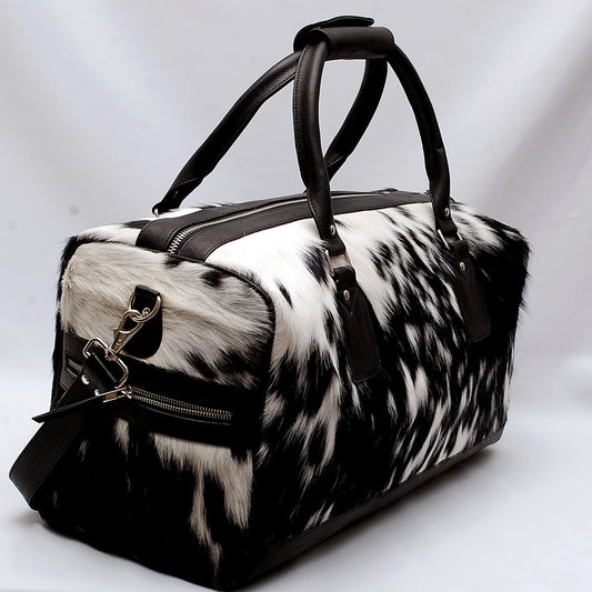 Medium Cowhide Duffel Bag, Genuine Leather Weekend Travel Bag, Stylish Luggage for Men & Women