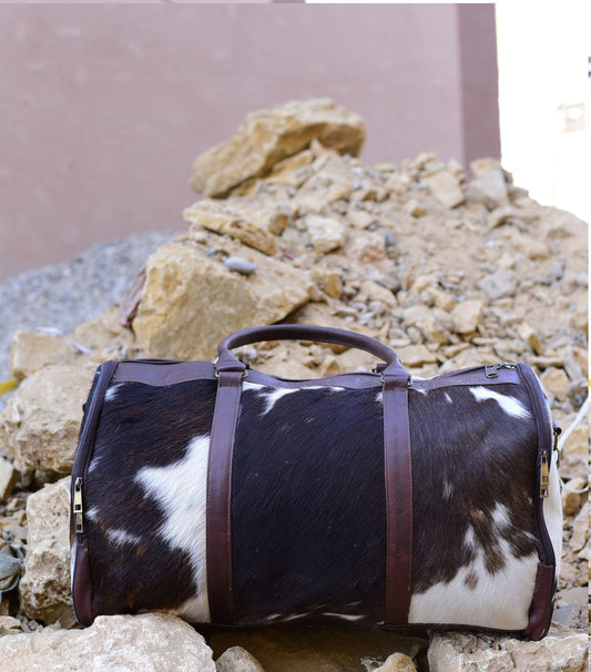 Cowhide Weekend Bag - Stylish Overnight Duffel, Genuine Cow Hide Leather, Perfect for Travel & Getaways, Unique Gift Idea