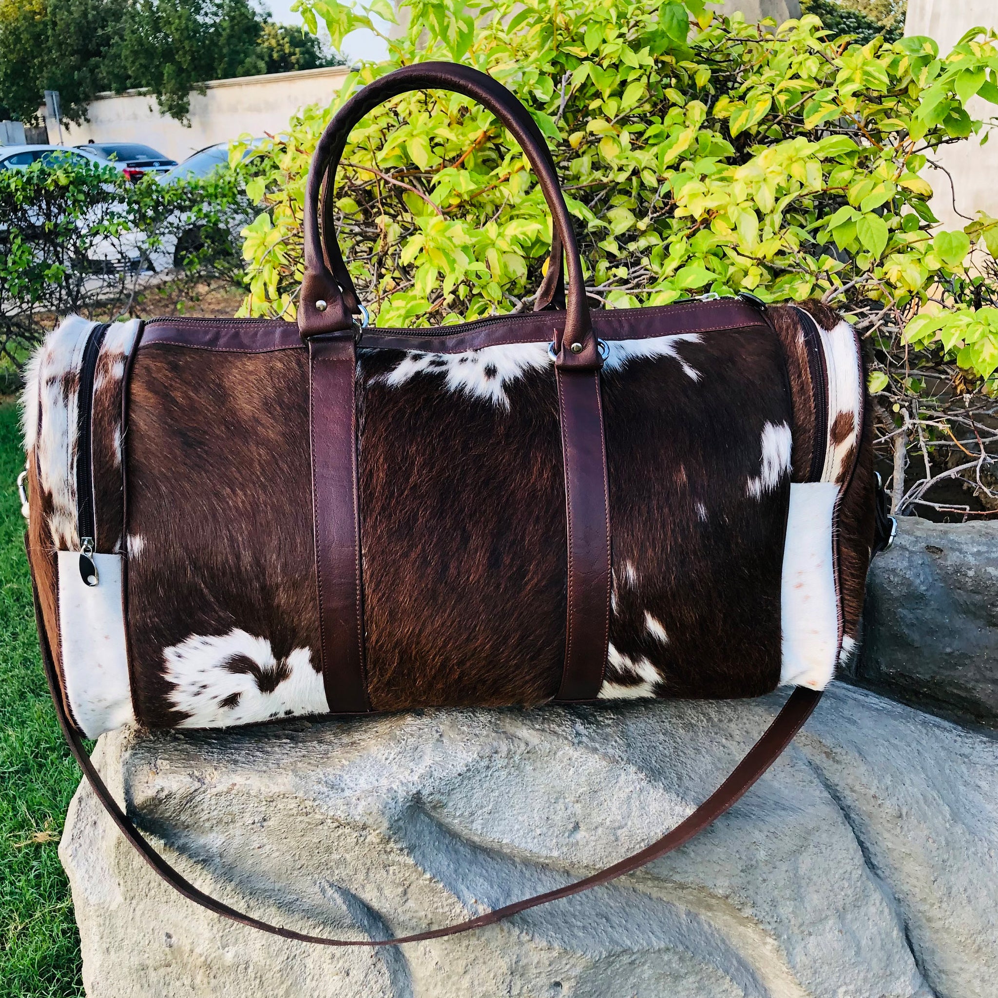 Large Cowhide Duffel Bag, Genuine Leather Overnight Travel Tote, Unique Birthday Gift for Him or Her