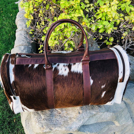 Large Cowhide Duffel Bag, Genuine Leather Overnight Travel Tote, Unique Birthday Gift for Him or Her