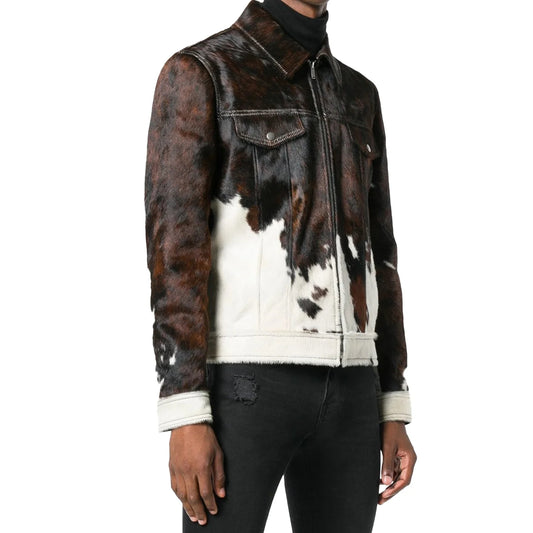 Men's Cowhide Jacket - Genuine Pony Skin Leather Motorcycle Jacket