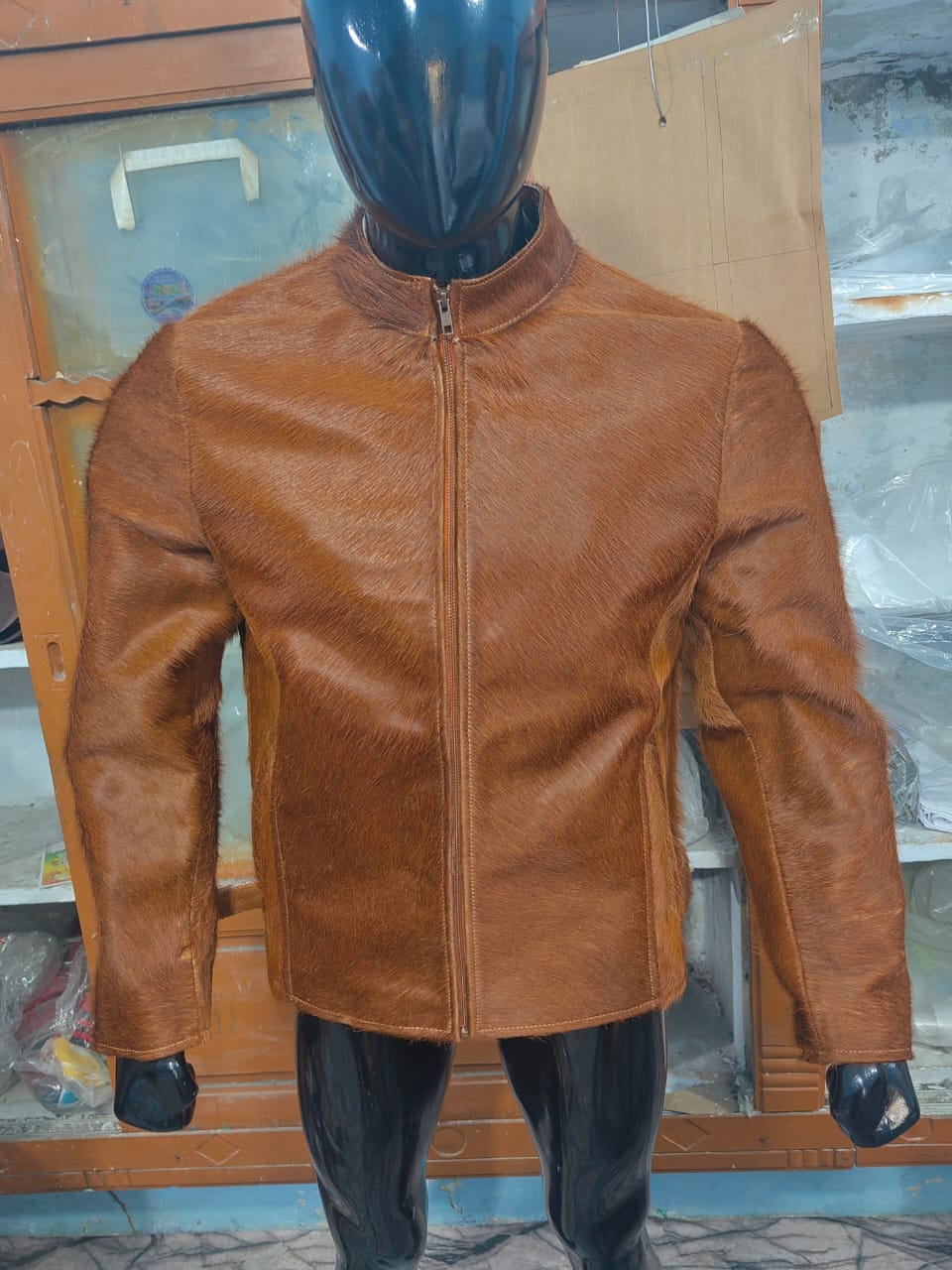 Cowhide hair on jacket men's brown