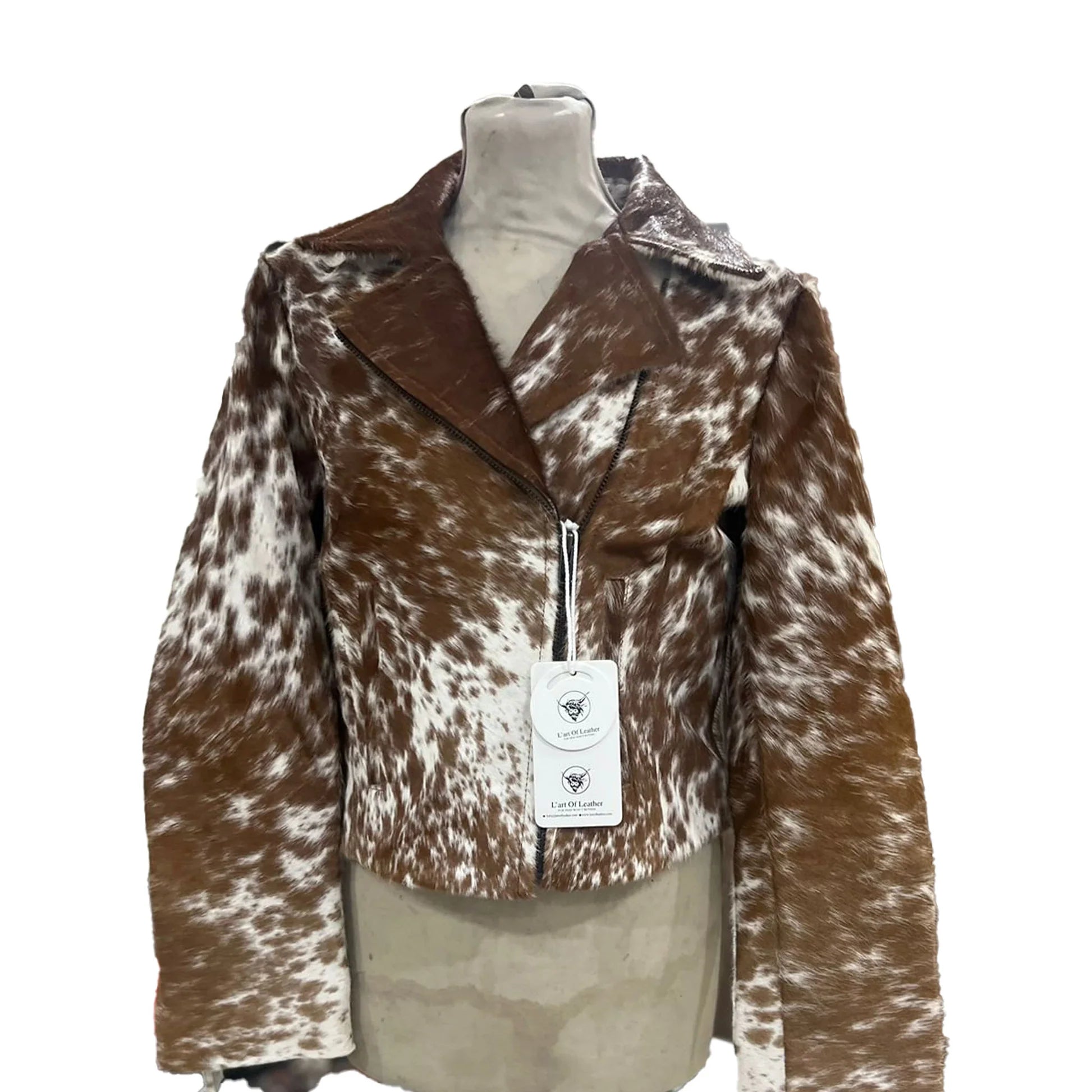 Brown Pony Hair Cowhide Fringe Leather Jacket For Women