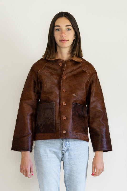 Cowhide Brown Leather Bomber Jacket For Women